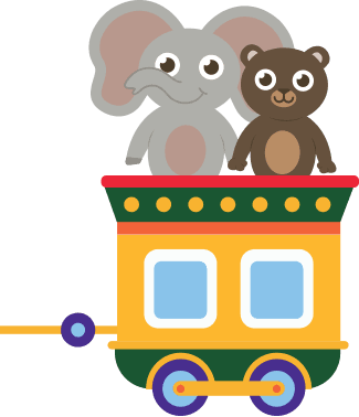Image of a cute elephant and bear in a train